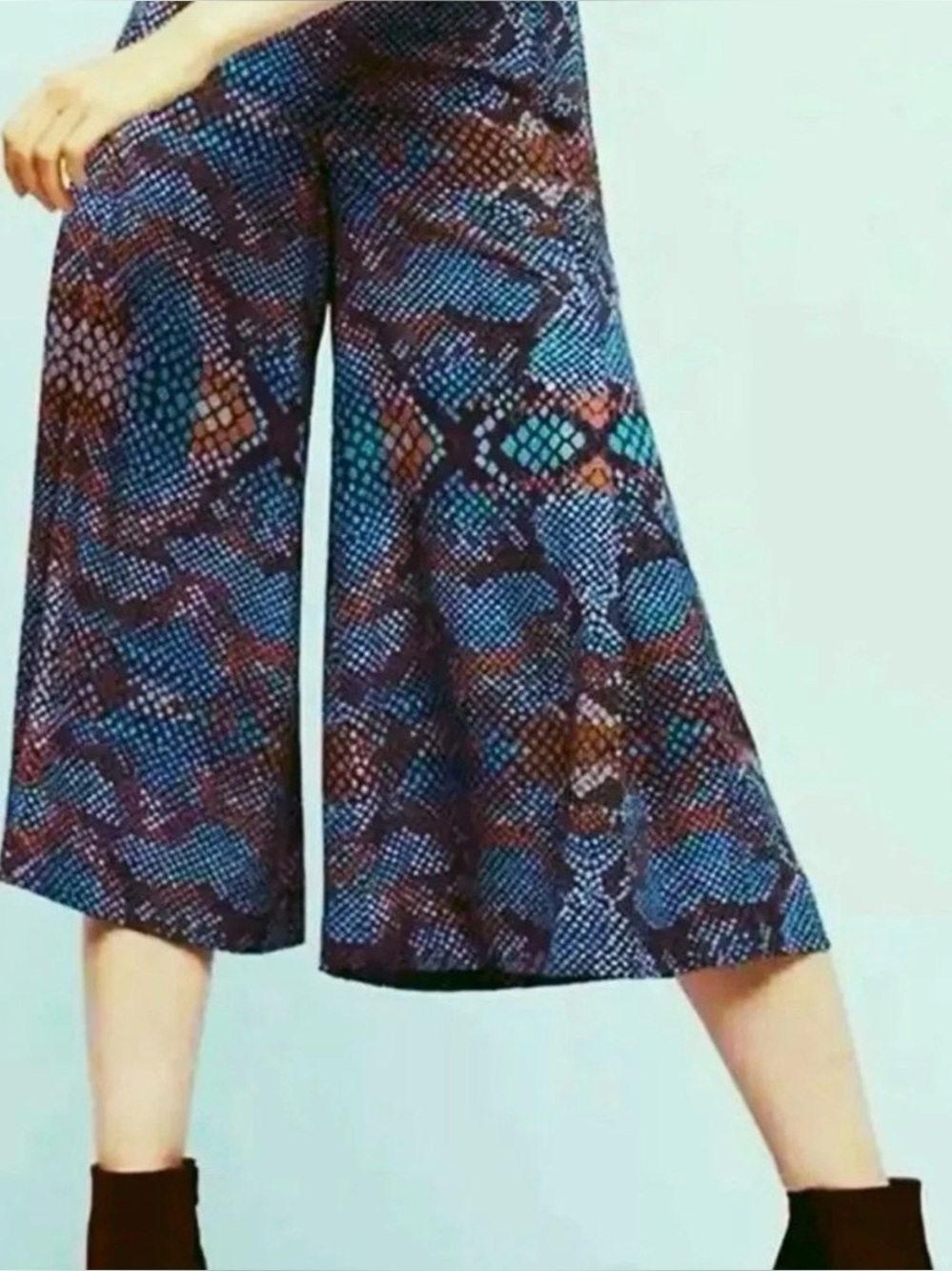 Antropologie The Essential Culotte Wide Leg Pants Snake Print Size 14